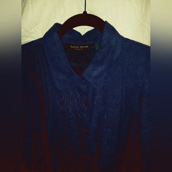 Lemon Grass XL Button Blouse Blúe-geen With Gold Buttons Shirt NWT - Picture 4 of 9